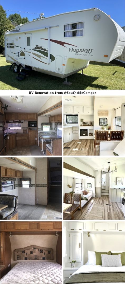 You\'ll want to make this renovated fifth wheel your adventure home (and you can!) Rv Remodel Fifth Wheel, Forest River Sierra Fifth Wheel Remodel, Remodeling A Fifth Wheel Camper, Remodeled Fifth Wheel Camper, Remodel Fifth Wheel Rv Interior, Small Fifth Wheel Remodel, Fifth Wheel Makeover, Old Fifth Wheel Remodel, Renovated Fifth Wheel Camper