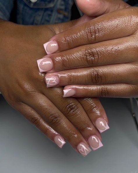 Nails For Birthday Ideas Short, Over Lay Nail Designs, Cute Short Simple Nails, Drippy Nails, Nails Short Acrylic, Shorts Nails, Pink Tip Nails, Overlay Nails, Cute Short Nails