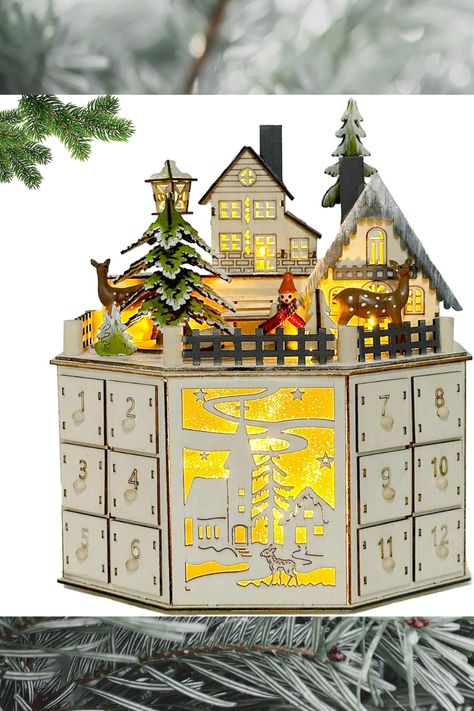 The wooden Christmas countdown calendar has a warm and rustic texture, adding a smart and cheerful atmosphere to your Christmas holiday life.The wood advent calendar with drawers is a best choice for you to create surprises. #affiliatelink Desk Fireplace, Wood Advent Calendar, Advent Calendar House, Louisiana Christmas, Reusable Advent Calendar, Xmas Countdown, Advent Calendar Boxes, Christmas Advent Calendars, Wooden Advent Calendar