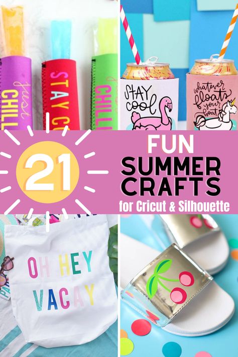 21 Awesome Cricut and Silhouette Crafts to keep you busy during the summer! Tote bags, can koozies, glow in the dark camping buckets and so much more! Cricut Summer Projects, At Home Summer Activities, Summer Activities For Teens, Summer Porch Signs, Custom Flip Flops, Fun Summer Crafts, Vinyl Stencil, Expressions Vinyl, Activities For Teens