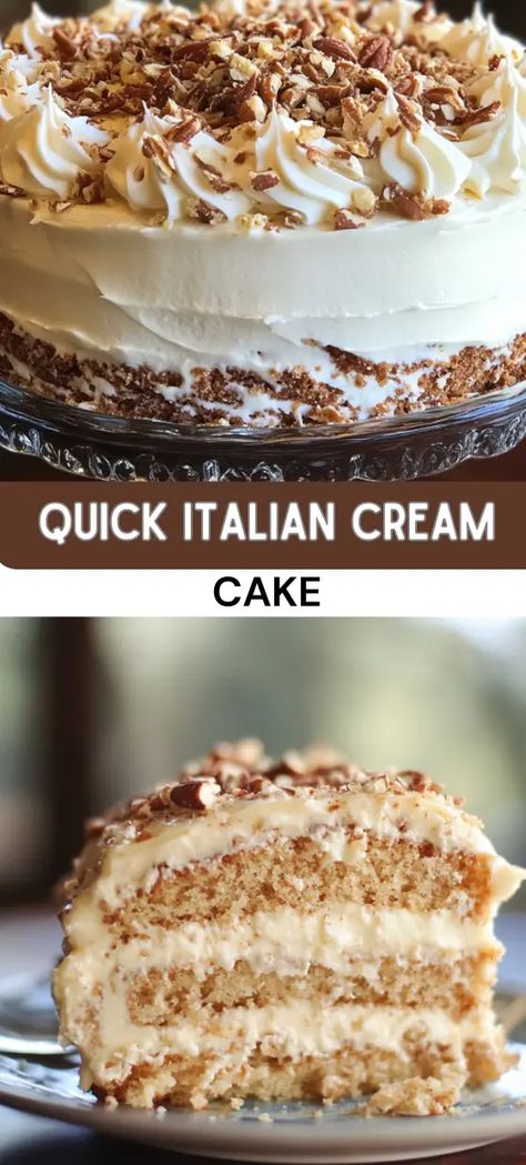 Quick Italian Cream Cake Quick Italian Cream Cake Recipe, Italian Cream Cake Recipe, Coconut Cream Cake, Cream Cake Recipe, Italian Cream Cakes, Italian Cream, Coconut Cake Recipe, Italian Cake, Spring Cake