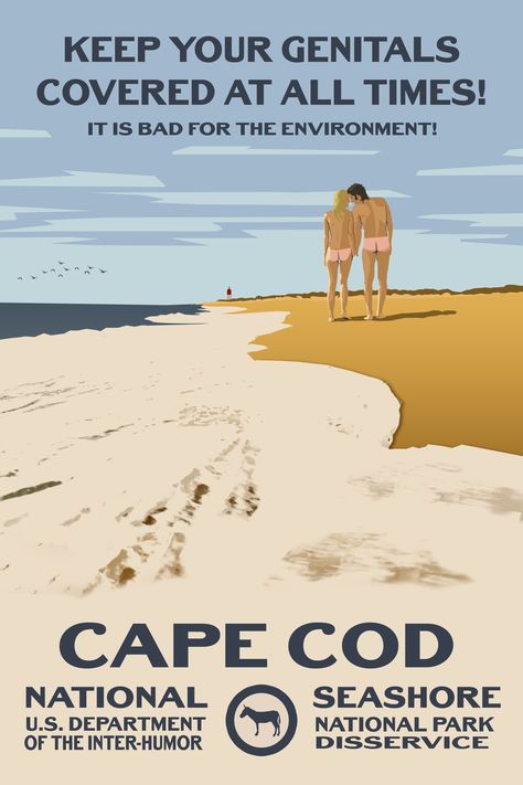 If you're thinking about letting it all hang out at Cape Cod National Seashore, think again. Large crowds of nude beach goers in the 70's forced the NPS to ban nudity! Cape Cod National Seashore, Cape Cod Vintage Poster, Cape Cod Sunset, Cape Cod Falmouth, Cape Cod Provincetown, Large Crowd, National Park Posters, Cape Cod, Visual Identity