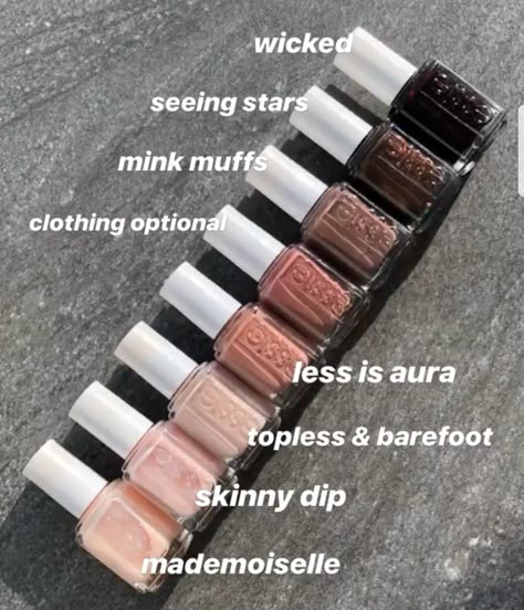 Essie Nail Swatches, Essie Nail Polish Collection, Essie Nail Polish 2023, Essie Aesthetic, Essie Colors Chart, Cute Nail Polish Colors, Essie Nude Nail Polish, Essie Manicure, Essie Swatches