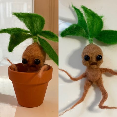 Needle Felted Mandrake, Cool Needle Felting Ideas, Fantasy Needle Felting, Anime Needle Felt, Needle Felted Harry Potter, Needle Felt Creatures, Needle Felt Harry Potter, Needle Felted Monsters, Harry Potter Needle Felting