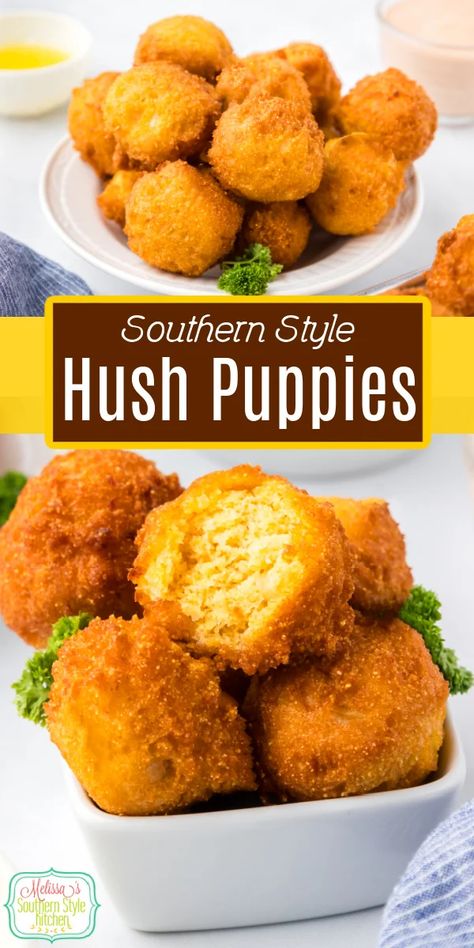 Hush Puppies Easy Hush Puppy Recipe, Homemade Hush Puppies, Cornbread Fritters, Easy Cornbread Recipe, Fried Cornbread, Hush Puppies Recipe, Cornbread Recipes, Southern Dishes, Best Side Dishes