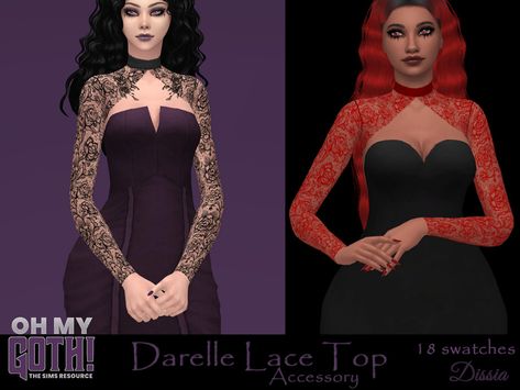 The Sims Resource - Oh My Goth - Darelle Accessory Top Sims 4 Lace Top Accessory, Sims 4 Accessory Top, Goth Sims 4, Sims 4 Cc Goth, Sims 4 Vampire, Witchy Dress, Goth Prom, Ts4 Clothes, Sims 4 Cas Cc