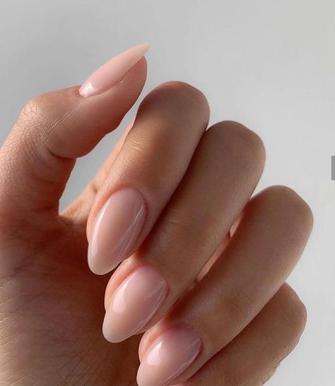 Natural Pink Round Nails, Long Classic Nails, Sheer Beige Nails, Light Sheer Pink Nails, Almond Pink Nails Short, Nail Inspo Pale Skin, Light Pink Neutral Nails, Narrow Almond Nails, Blush Almond Nails