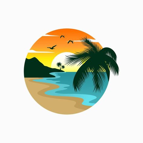 Summer Beach Logo Vector Illustration Summer Logo Ideas, Beach Vector Art, Beach Vector, Recuerdos Primera Comunion Ideas, Nova Art, Summer Vector, Summer Logo, Box Frame Art, Beach Logo