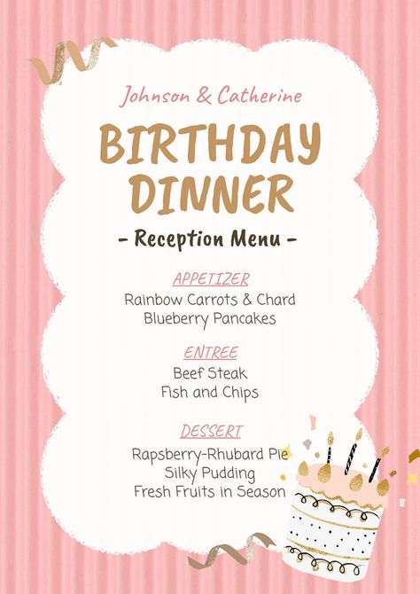 Birthday dinner menu editable poster template | premium image by rawpixel.com / Minty Birthday Desert, Birthday Dinner Menu, Silky Pudding, 21th Birthday, Birthday Menu, Cake Birthday Cake, Rainbow Carrots, Appetizer Menu, 16 Birthday