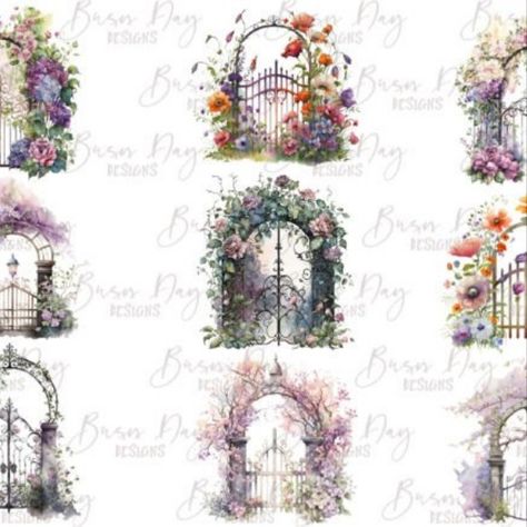 Watercolor Garden Gates Clipart Bundle Printable Illustrations, Garden Gates, Creative Fabrica, Linux, Click Here, Gate, Mac, Bundles, Clip Art