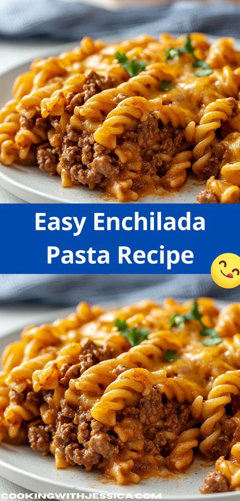 Need a vibrant meal that excites your taste buds? Discover this Enchilada Pasta Recipe, packed with zesty flavors and a cheesy topping. It’s a fun, kid-friendly option that elevates your dinner table effortlessly! Dinner Ideas Easy Beef, Beef Ground Recipes, Tasty Ground Beef Recipes, Simple Ground Beef Recipes, Delicious Ground Beef Recipes, Quick Beef Recipes, Quick Ground Beef Recipes, Beef Dinner Ideas, Easy Beef Recipes