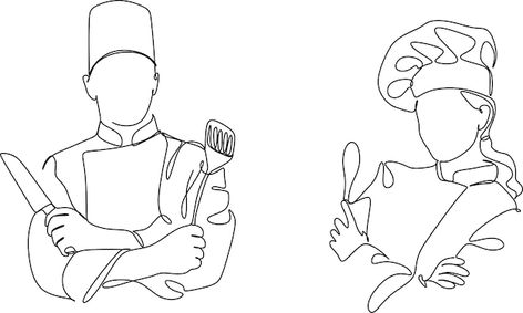 Chef Line Art, Board Drawing, Cooking Book, Chef Cooking, Continuous Line Drawing, Single Line, Continuous Line, Abstract Lines, Vector Photo