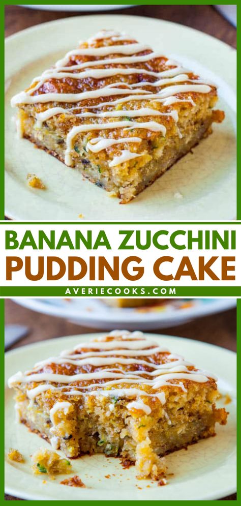 Zucchini Pudding, Banana Zucchini Cake, Banana Cake Mix, Banana Zucchini, Cake Recipes For Beginners, Zucchini Cakes Recipe, Zucchini Banana, Zucchini Banana Bread, Grated Zucchini