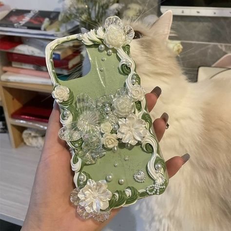 Decoden Case, Green Phone Case, Fashion Angels, Decoden Phone Case, Emerald Style, Handmade Phone Case, Handmade Angels, Girly Phone Cases, Kawaii Phone Case