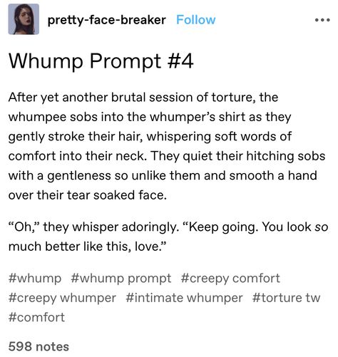 Whumpee X Whumper, Whump Art Reference Drawing, Whumper Prompts, Whumpee Prompts, Whump Art Reference, Whump Prompts, Writing Inspiration Tips, Story Writing Prompts, Book Prompts