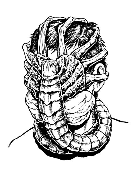 Alien Facehugger, Face Hugger, Alien Face, Alien Tattoo, Alien Design, Horror Tattoo, Alien Vs Predator, Alien Vs, Creature Drawings