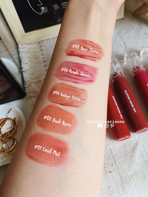 Romand Glasting Water Tint Review — Giselle Arianne Romand Lip Tint Swatch, Romand Glasting Water Tint Brick River, Romand Glasting Tint Vintage Ocean, Rom&nd Glasting Water Tint, Romand Glasting Water Tint, Romand Juicy Lasting Tint Figfig, Romand Dewyful Water Tint, Romand Lip Tint, Water Lip Tint