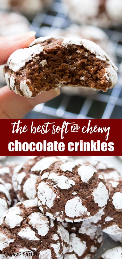 Crinkle Cookies Chocolate, Best Chocolate Crinkle Cookies, Chocolate Crinkles Recipe, Crinkles Recipe, Powdered Sugar Cookies, Chocolate Crinkle Cookies Recipe, Chocolate Christmas Cookies, Chocolate Chip Shortbread Cookies, Crinkle Cookies Recipe