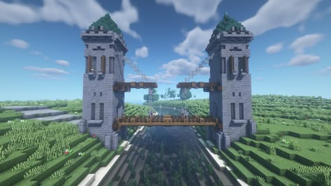 Medieval Drawbridge I Made Recently - Minecraftbuilds Minecraft Draw Bridge, Minecraft Midevil City, Drawbridge Minecraft, Minecraft Drawbridge, Minecraft Medieval Bridge, Aesthetic Minecraft Builds, Minecraft Shaders, Castle Ideas, Minecraft Castle