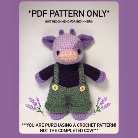 Cow Crochet Pattern, Art Au Crochet, Cow Crochet, Confection Au Crochet, Crochet Cow, Crochet Design Pattern, Kawaii Crochet, Fun Crochet Projects, Crochet Diy