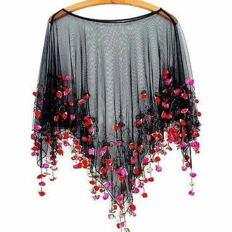 ESPECTACULAR ! Beaded Fringe Shirt, Sheer Poncho, Sheer Cape, Poncho Coat Cape, Beaded Cape, Fringe Poncho, فستان سهرة, It's Raining, Cape Coat