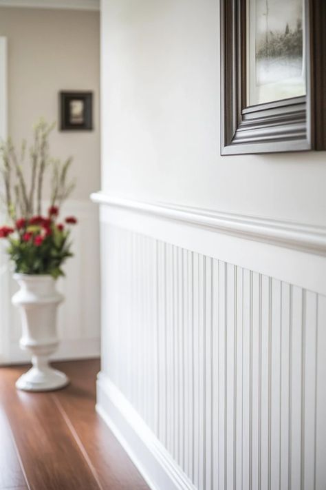 "Transform any room with the classic charm of a DIY Beadboard Accent Wall! 🛠️🎨 Ideal for adding a touch of elegance and warmth. 🌿✨ #BeadboardDecor #DIYHome #WallInspiration" Beadboard Ceiling Hallway, Bead Board Full Wall, Bead Board Half Wall, Old Paneling Makeover, Full Wall Bead Board, Beadboard Sideways, Beadboard Wall Height, Beadboard Chair Rail, Sideways Beadboard