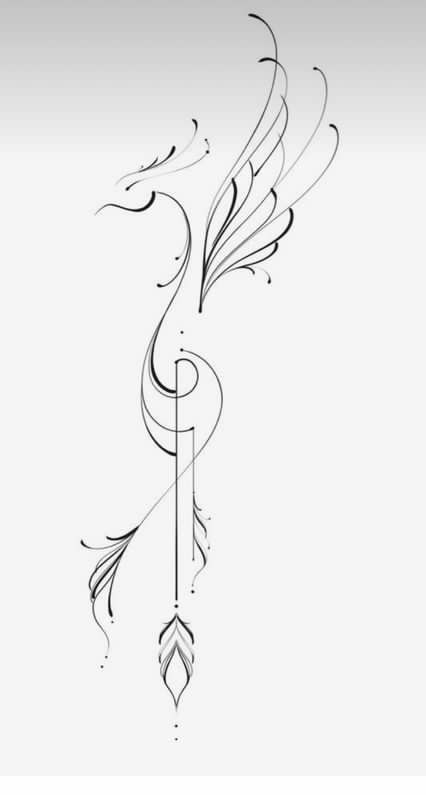 Phoenix Tattoo Minimalist Simple, Phoenix Arrow Tattoo, Phoenix Outline Tattoo, Womens Tattoo Placement, Phoenix Wrist Tattoo, Fine Line Phoenix Tattoo, Feminine Strength Tattoo, Fine Line Dragon Tattoo, Feniks Tattoo