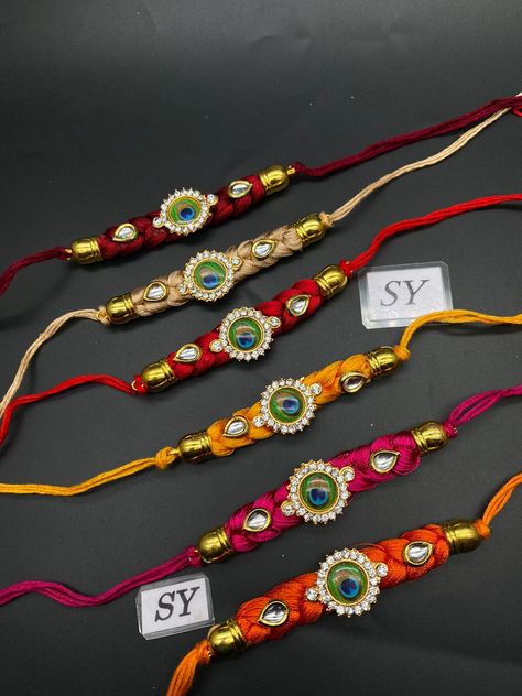 Kundan Rakhi Designs Handmade, Fancy Rakhi Design, Hamper Decoration, Homemade Rakhi, Crochet Rakhi, Kundan Rakhi, Rakhi Special, Silver Rakhi, Handmade Rakhi Designs