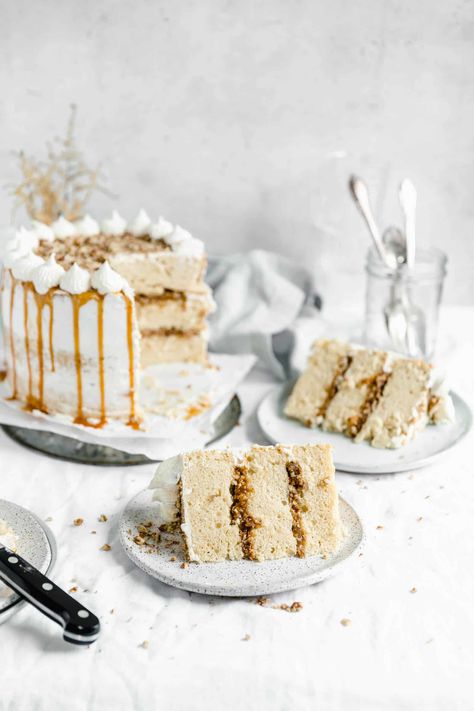 Praline Layer Cake - Broma Bakery Praline Cake Recipe, Fluffy Buttercream, Praline Cake, Cakes From Scratch, Broma Bakery, Caramel Filling, Baking Journal, Dessert Spread, Pecan Pralines