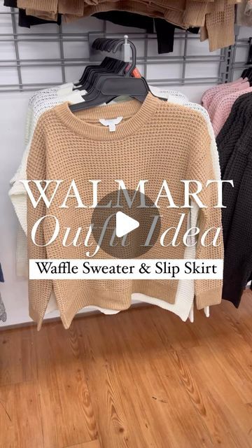 Dianna Baros on Instagram: "Take this Walmart slip skirt into fall with this popular $15 waffle knit sweater! Comes in a ton of colors (you all voted in Stories for the brown 👏). And these boots are gorgeous, comfy too! 🍂😍  Comment SWEATER and I’ll DM you the outfit details. 🔗  Walmart outfit idea with this $15 waffle knit sweater and pull on skirt. Both fit true to size, I got a small in the skirt and sized up to medium in the sweater. Boots are quite comfy and fit true to size. #walmartfinds #walmartfashion date night concert girls night party cocktail dressy casual look outfit   Follow my shop @budgetbabe on the @shop.LTK app to shop this post and get my exclusive app-only content!  #liketkit #LTKFindsUnder50 #LTKFindsUnder100 #LTKStyleTip @shop.ltk #walmart #walmartfashion #budgetf Slip With Sweater, Cute Comfy Date Night Outfits, Slip Skirt Christmas Outfit, Brown Slip Skirt Outfit, Oversized Sweater Skirt Outfit, Dark Brown Sweater Outfit, Fall Date Night Outfit Dressy, Skirt And Sweater Outfit, Date Night Outfit Dressy