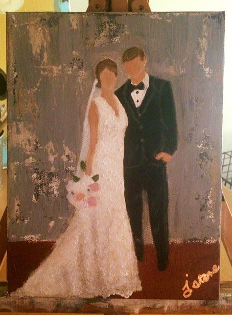 Commissioned painting for the bride and groom. Art by Jaron Moore Stone Bride And Groom Painting Canvas, Wedding Painting Ideas, Bride And Groom Painting, Wedding Gift Painting, Bride And Groom Art, Wedding Gifts Painting, Watercolour People, Wedding Art Painting, Slate Ideas