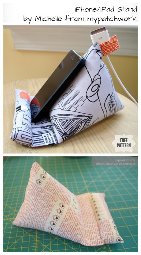 Ipad Rest Pattern, Ipad Bean Bag Pattern, Tablet Stand Diy Sewing, Fabric Phone Holder Pattern, Fabric Cell Phone Holder Free Pattern, Phone Stand Sewing Pattern, Fabric Phone Holder, Phone Pillow Stand Pattern, Sewing Cell Phone Holder Free Pattern