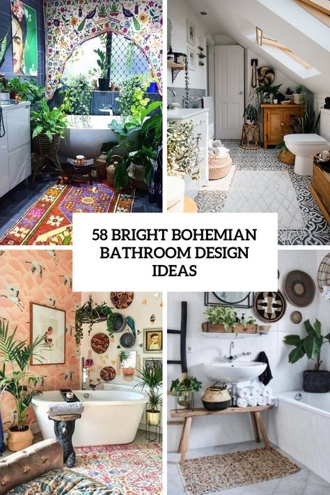 58 Bright Bohemian Bathroom Design Ideas - DigsDigs Boho Chic Bathroom Ideas, Bathroom Inspiration Bohemian, Tub Backsplash, Bohemian Bathroom Design, Bohemian Bathroom Ideas, Colorful Bathrooms, Bathroom Decor Pictures, Bohemian Pictures, Boho Bathroom Ideas