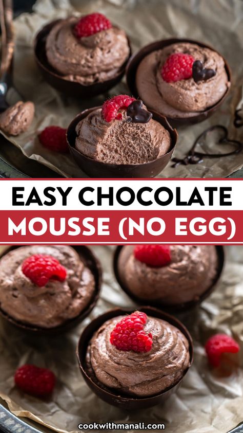 This easy eggless chocolate mousse recipe requires only a handful of ingredients and makes a quick little treat to satisfy your chocolate cravings! Healthy Chocolate Mousse Easy, Quick Eggless Desserts, Chocolate Mousse Recipe Eggless, Easy Eggless Dessert Recipes, Easy Eggless Desserts, Eggless Mousse, Vegan Frosting Recipe, Eggless Chocolate Mousse, Easy Chocolate Mousse Recipe