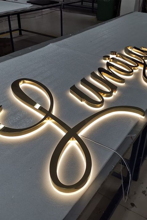 Custom stainless gold letter sign for Boutique Shop Signs Store Signs Design, Name Board Design, Hotel Logo Design, Fashion Window Display, Hotel Signage, Room Signage, Led Sign Board, Name Plate Design, Storefront Signs