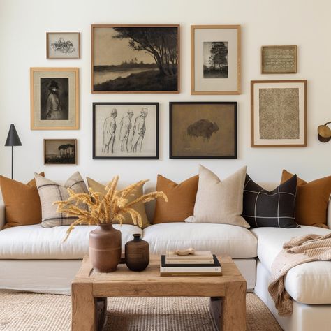 𝐏𝐑𝐈𝐍𝐓𝐀𝐁𝐋𝐄 𝐀𝐑𝐓 Vintage Gallery Wall Set of 9, Farmhouse Wall Art, Dark Moody Wall Print Set, Brown Tones, Modern Traditional, Antique Wall Decor Download the files and print them by yourself at home, print shop or an online printing service. I recommend at least 280, 300+ gr textured paper for high quality. IMPORTANT NOTES ** Only digital files included. ** No physical item will be shipped. ** The image above shows you what the design looks like after printed and framed. ** Colors may Gallery Wall Sitting Room, Moody Wall Decor Ideas, Wall Art For Modern Farmhouse, Elegant Gallery Wall Living Room, Organic Modern Gallery Wall, Gallery Hallway Wall, Blank Wall Living Room, Couch Gallery Wall, Moody Wall Collage