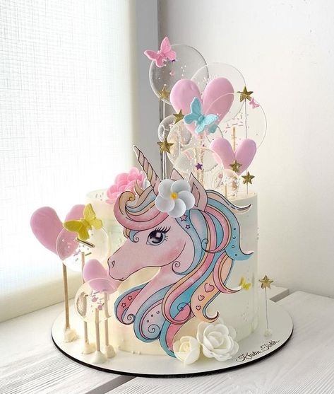 Unicorn Cake Design, Cake Designs For Kids, Mini Torte, Pony Cake, Rainbow Birthday Cake, Unicorn Birthday Cake, Elegant Birthday Cakes, Creative Cake Decorating, Beautiful Birthday Cakes