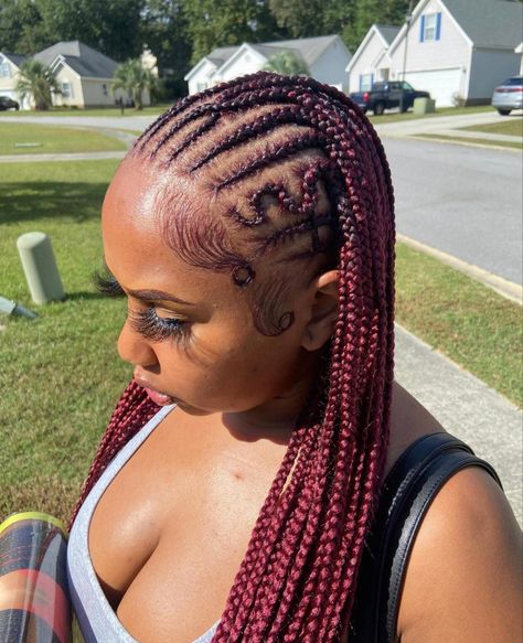 Burgundy Cornrow Braids, Buff Hairstyles, Burgundy Fulani Braids, Burgundy Cornrows, Burgundy Braids For Black Women, Red Fulani Braids, Black Kids Braids, Burgundy Hairstyles, Burgundy Braids