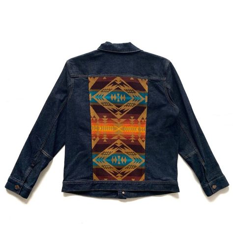 Pendleton NWT Pendleton Deadstock Western Wear Wool Aztec Denim Jacket Denim Jacket Diy Paint, Collar Outfits, Diy Denim Jacket, Diy Jacket, American Denim, Native Style, Southwest Style, Western Style, Western Wear