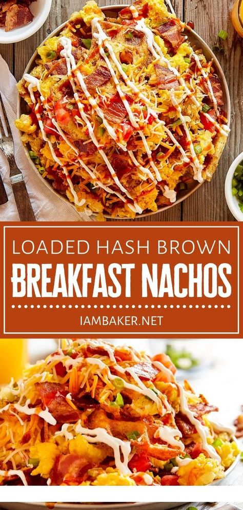 Take your breakfast idea to new heights on Father's Day! Loaded Hash Brown Breakfast Nachos will be a hit. Piled high with your favorite breakfast staples then drizzled with sour cream and hot sauce, this easy recipe will make your Father's Day morning more special! Easy And Cheap Breakfast Recipes, Hash Brown Waffles, Hash Brown Breakfast, Breakfast Nachos, Gourmet Catering, Campbell Soup Company, Breakfast Hashbrowns, Bacon Eggs, Hash Brown