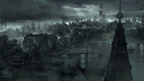 Futuristic Wallpaper, City Rain, Ghost Ship, Rpg Map, Dark City, Wallpaper Laptop, 다크 판타지, Fantasy City, Bloodborne