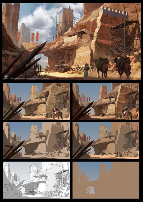 Environment Concept Art Step By Step, House Digital Painting, How To Draw Backgrounds Landscapes, How To Draw Concept Art, Concept Art Process, Game Environment Concept Art, Game Landscape, Animation Scene, Concept Art Landscape