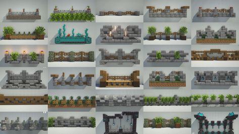 Fence Wall Design Ideas, Minecraft Castle Walls, Minecraft Wall Designs, Minecraft Building Guide, Minecraft Garden, Minecraft Wall, Fence Wall Design, Wall Design Ideas, Minecraft Interior Design