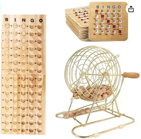 Deluxe Bingo Game Set with Large Bingo Cage, 75 Wood Bingo Balls, 10 Finger-Tip Shutter Slide Bingo Cards with Sliding Windows for Kids & Adults, Seniors, Large Groups, Family/Friend Parties Bingo Cage, Bingo Hall, Bingo Balls, Bingo Calls, Bingo Chips, Bingo Night, Bingo Set, Master Board, Family Party Games