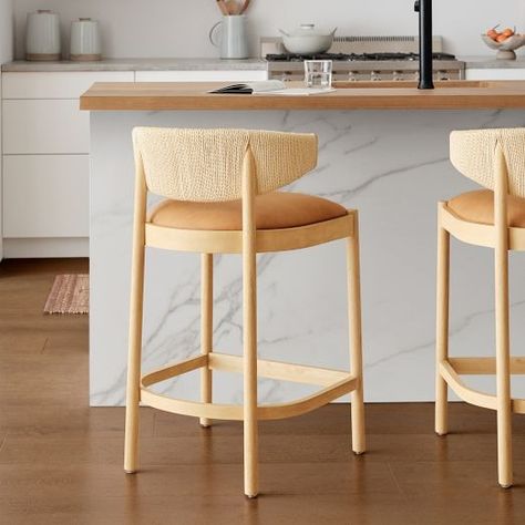 Modern Bar Stools & Counter Stools | West Elm West Elm Bar Stools, Marcus Samuelsson, Rattan Counter Stools, Counter Stools With Backs, Modern Counter Stools, Kitchen Counter Stools, Stools For Kitchen Island, Leather Counter Stools, Modern Stools