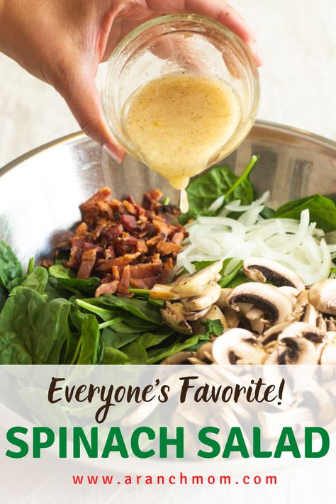 Fall Spinach Salad, Spinach Salad Recipes Easy, Best Spinach Salad, Spinach Salad Dressing, Simple Spinach Salad, Salad Spinach, Garlic Dressing, Spinach Mushroom, Spinach Salad Recipes