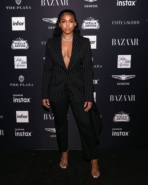 Everybody’s Talking About Lori Harvey! Here’s 14 Of Her Best-Dressed Moments Dating Lewis Hamilton, Black Women In Suits, Pinstripe Suit Women, The Lady Loves Couture, Celebrity Dresses Red Carpet, Classy Street Style, Woman In Suit, Chic Romper, Red Carpet Style