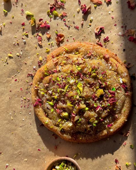 BROWN BUTTER ROSE BAKLAVA COOKIES. — the deeper living Rose Baklava, Baklava Cookies, Pistachio Brittle, Butter Rose, Chewy Sugar Cookie Recipe, Honey Dessert, Assorted Nuts, Blueberry Powder, Pistachio Butter