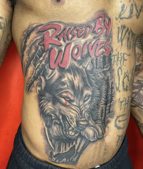 Stomach Tattoo Sketch, Wolf Tattoo Ideas For Men Chest, Men Stomach Tattoos Ideas, Wolf Stomach Tattoo Men, Humble Beast Tattoo, Lion Tattoo On Stomach, Men’s Lower Stomach Tattoo, Wolf Tattoo Stomach, Men Stomach Tattoos