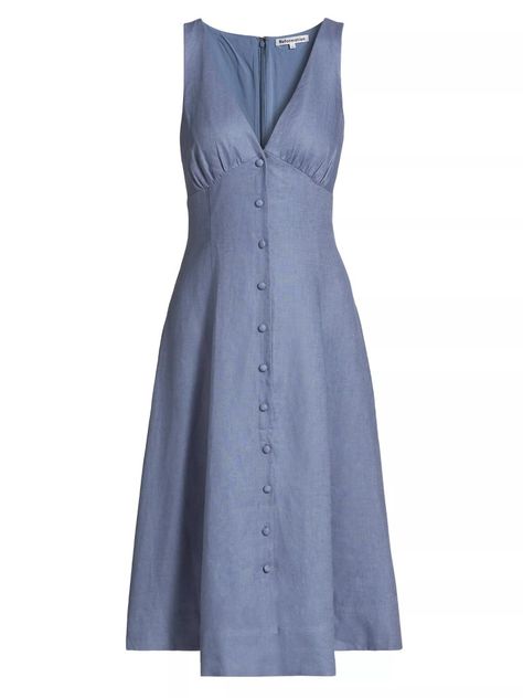 Reformation | Sebastien Cornflower Linen Midi Dress | Spring and Summer Dresses Linen Dress Pattern, Sea Dress, Royal Clothing, Frock For Women, Denim Midi Dress, Linen Midi Dress, Dress Indian Style, Empire Dress, Dress Spring